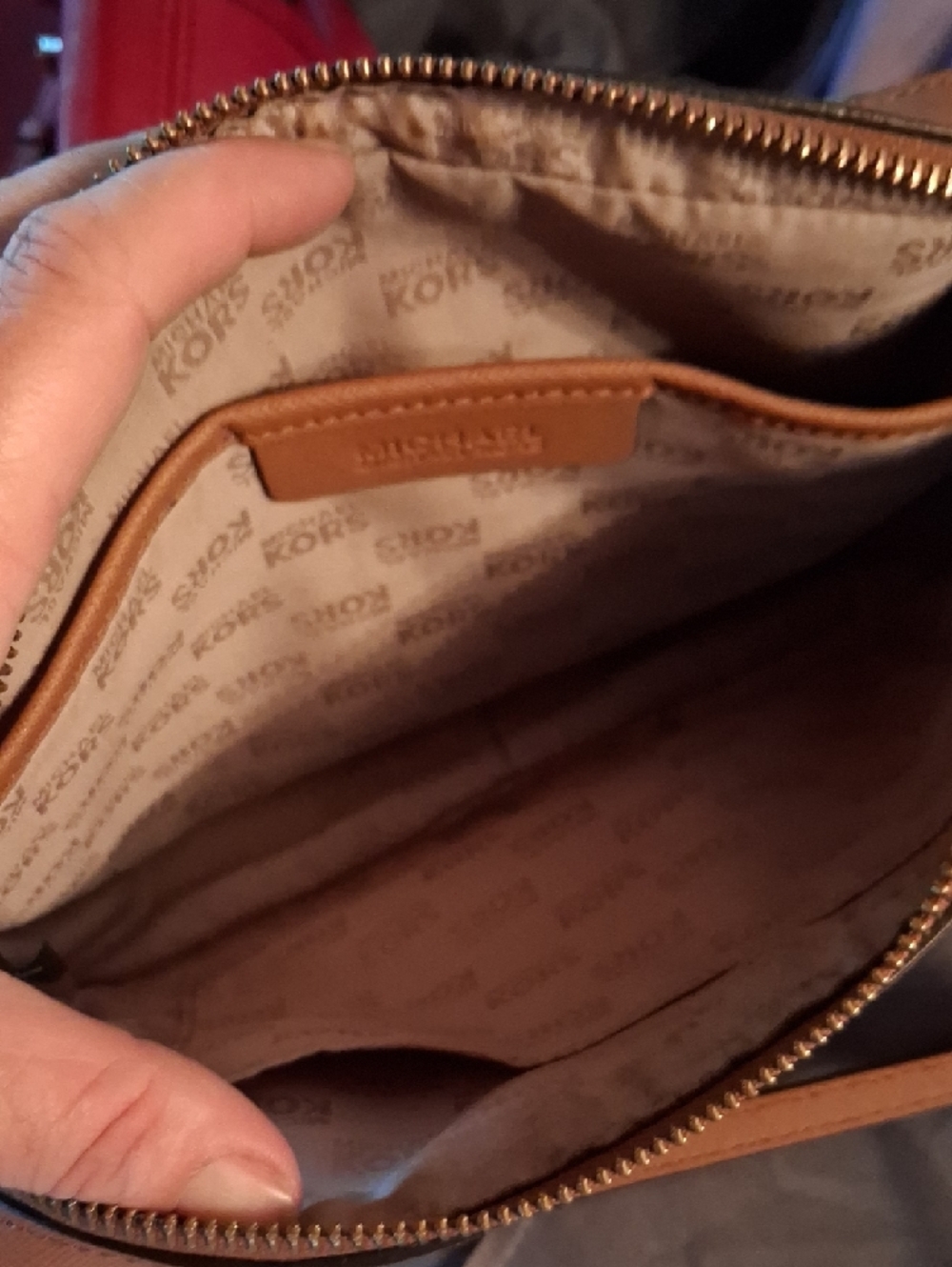 Michael Kors Tan and Brown MK Logo Crossbody with Gold Chain - Picture 3 of 3